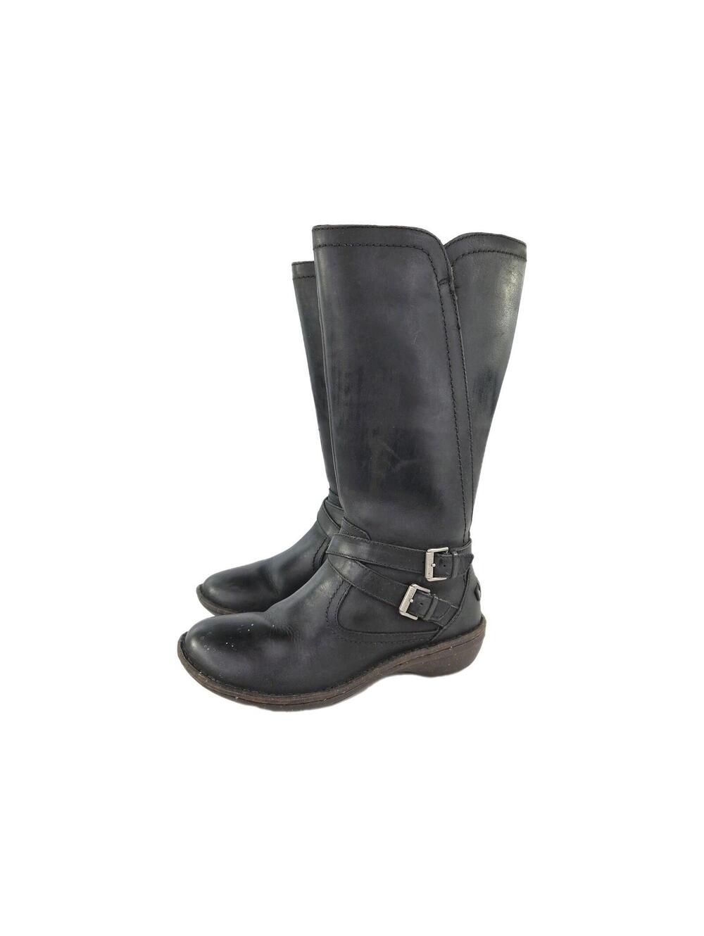 UGG Rosen Tall Women's Winter Boots Size 7 US Black Leather Buckle Riding Boot